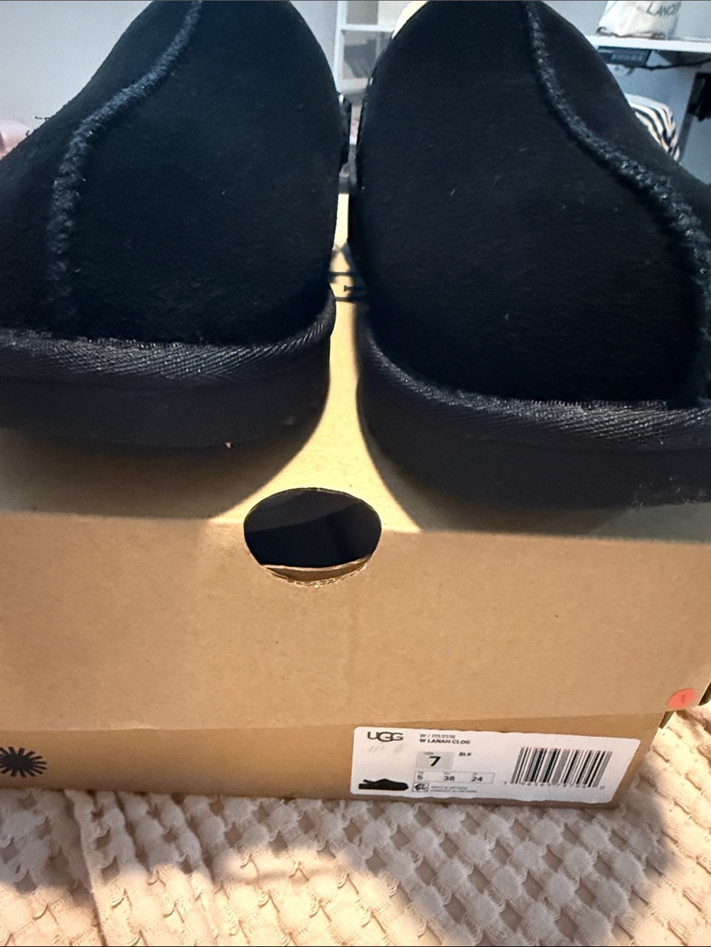 UGG Lanah Black Short Suede Slip-On Clog